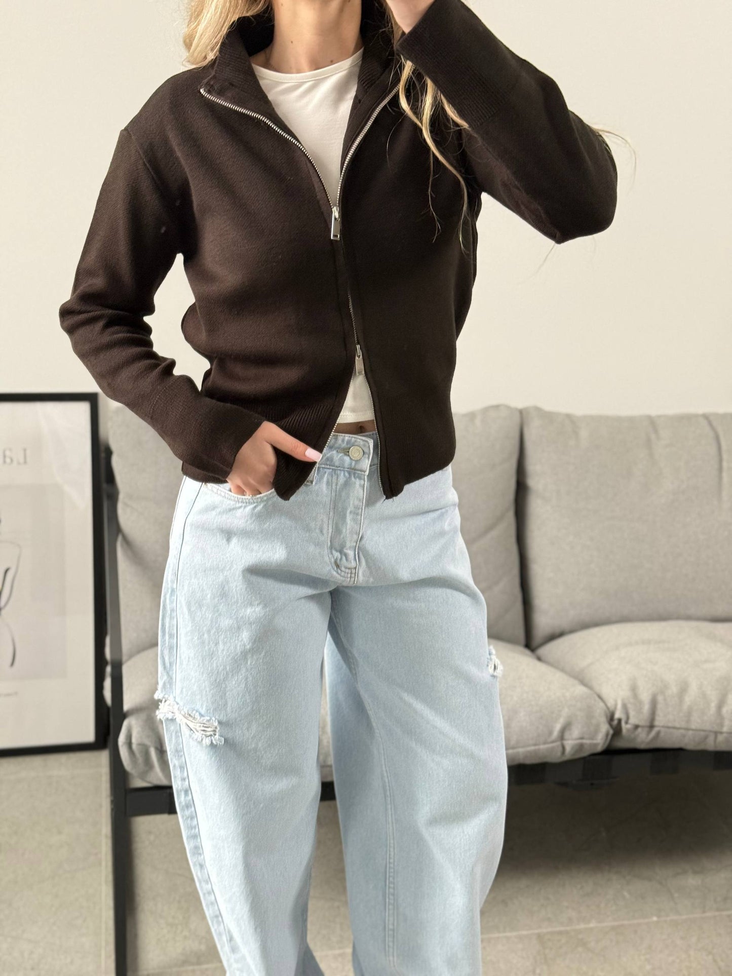 Облягаючий кардиган з блискавкою